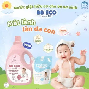 Nước giặt cho bé sơ sinh BB ECO 3000ml, nước giặt hữu cơ an toàn cho da nhạy cảm lưu hương 72 giờ